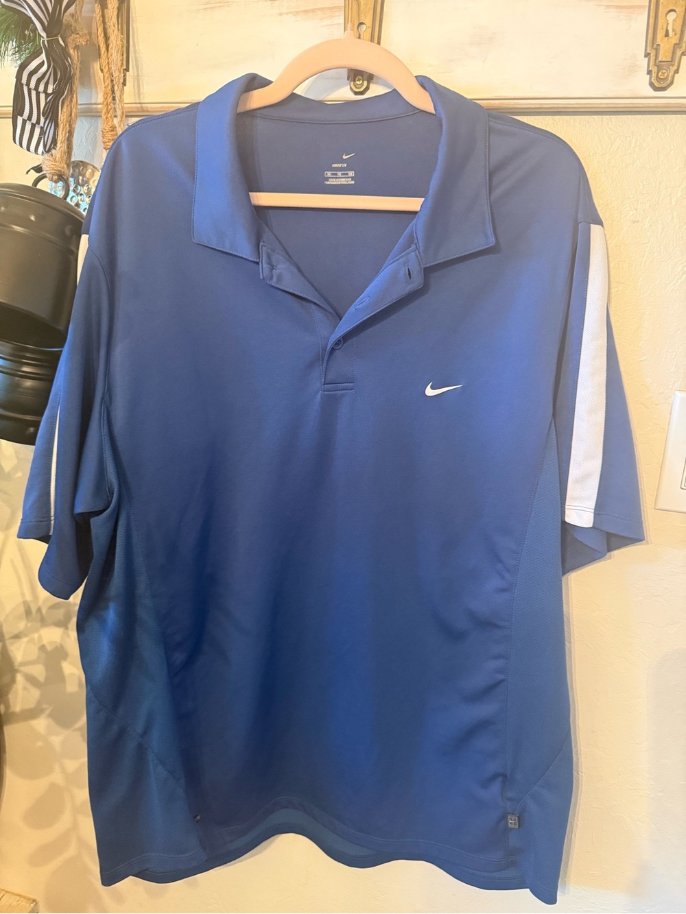 Nike Men's Dri-FIT Royal Blue Polo with White Sleeve Stripes